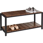 Banc de rangement pour chaussures à 2 niveaux Noyer : Banc porte-chaussures, contient 8 paires, sur pied, cadre en panneaux de particules