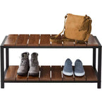 Banc de rangement pour chaussures à 2 niveaux Noyer : Banc porte-chaussures, contient 8 paires, sur pied, cadre en panneaux de particules