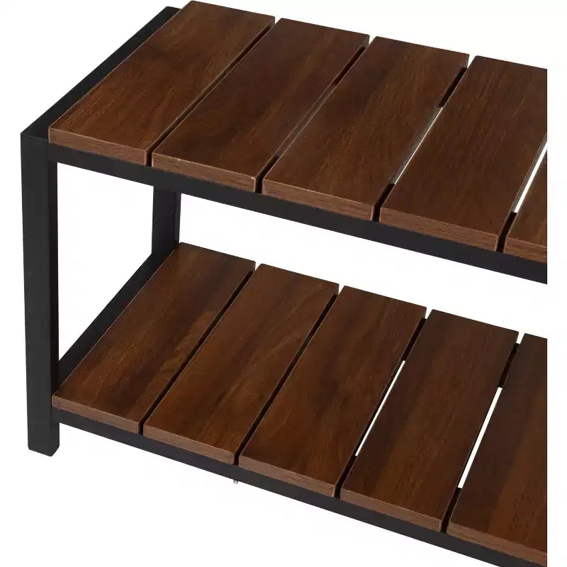 2 Tier Shoe Storage Bench Walnut: Shoe Rack Bench, Holds 8 Pairs, Ground Freestanding, Particle Board Frame