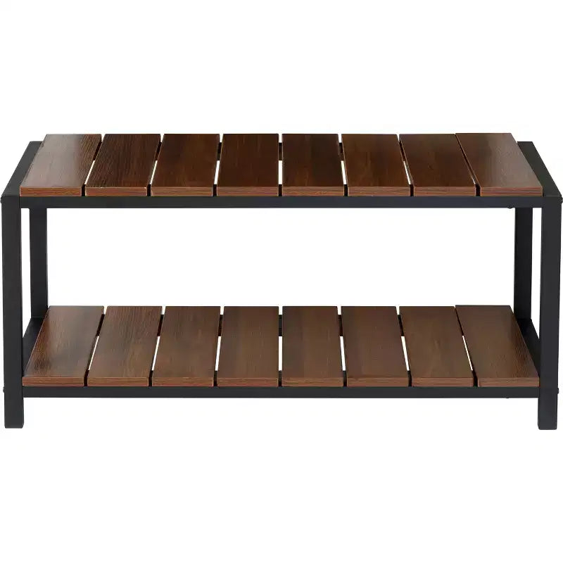 Banc de rangement pour chaussures à 2 niveaux Noyer : Banc porte-chaussures, contient 8 paires, sur pied, cadre en panneaux de particules