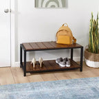 Banc de rangement pour chaussures à 2 niveaux Noyer : Banc porte-chaussures, contient 8 paires, sur pied, cadre en panneaux de particules