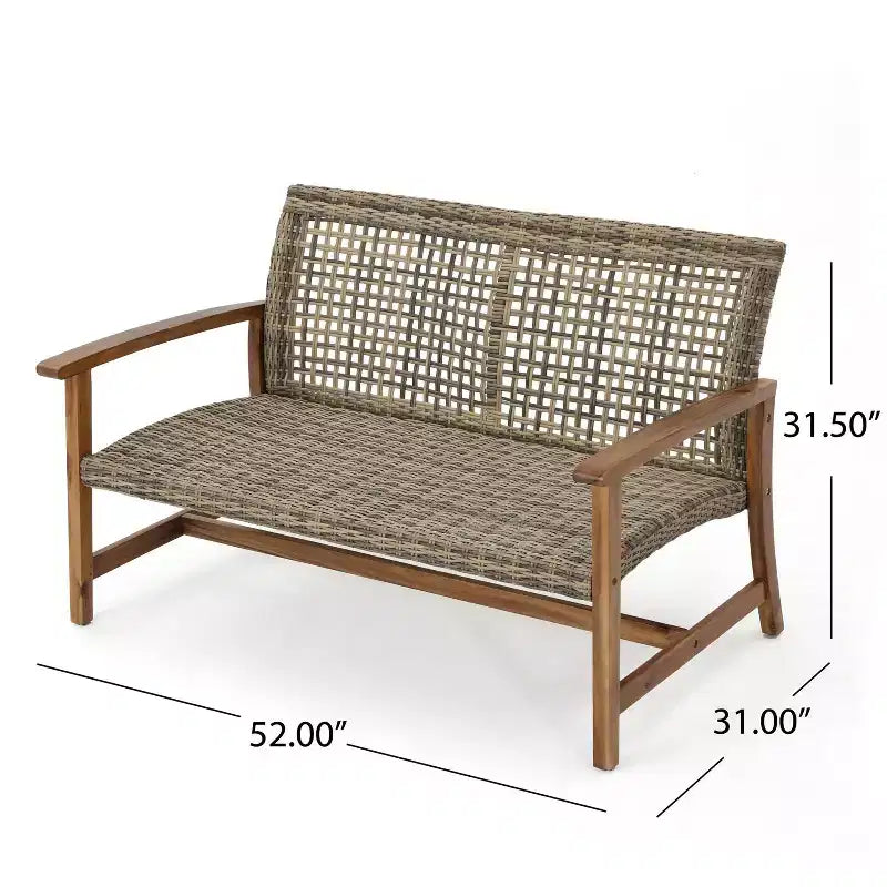 Ensemble de conversation Augusta 6 pièces en bois et osier avec foyer : Cadre en acacia, résistant aux intempéries - Christopher Knight Home