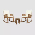 Abbottsford 3pc Acacia Wood Rocking Chairs and Side Table Set - Brown/Cream - Christopher Knight Home: Weather-Resistant Outdoor Seating