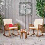 Ensemble 3 pièces de chaises à bascule et table d'appoint en bois d'acacia Abbottsford - Brun/Crème - Christopher Knight Home : Sièges d'extérieur résistants aux intempéries