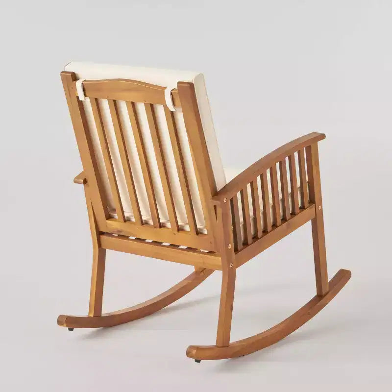 Ensemble 3 pièces de chaises à bascule et table d'appoint en bois d'acacia Abbottsford - Brun/Crème - Christopher Knight Home : Sièges d'extérieur résistants aux intempéries