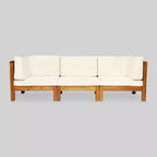 Canapé modulable 3 places Oana en bois d'acacia – Teck/Beige – Christopher Knight Home : Salon de jardin résistant aux intempéries