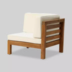 Canapé modulable 3 places Oana en bois d'acacia – Teck/Beige – Christopher Knight Home : Salon de jardin résistant aux intempéries