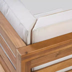 Canapé modulable 3 places Oana en bois d'acacia – Teck/Beige – Christopher Knight Home : Salon de jardin résistant aux intempéries