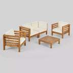 Oana Ensemble de conversation 5 pièces en bois d'acacia Teck/Beige : Mobilier d'extérieur modulable avec coussins moelleux - Christopher Knight Home