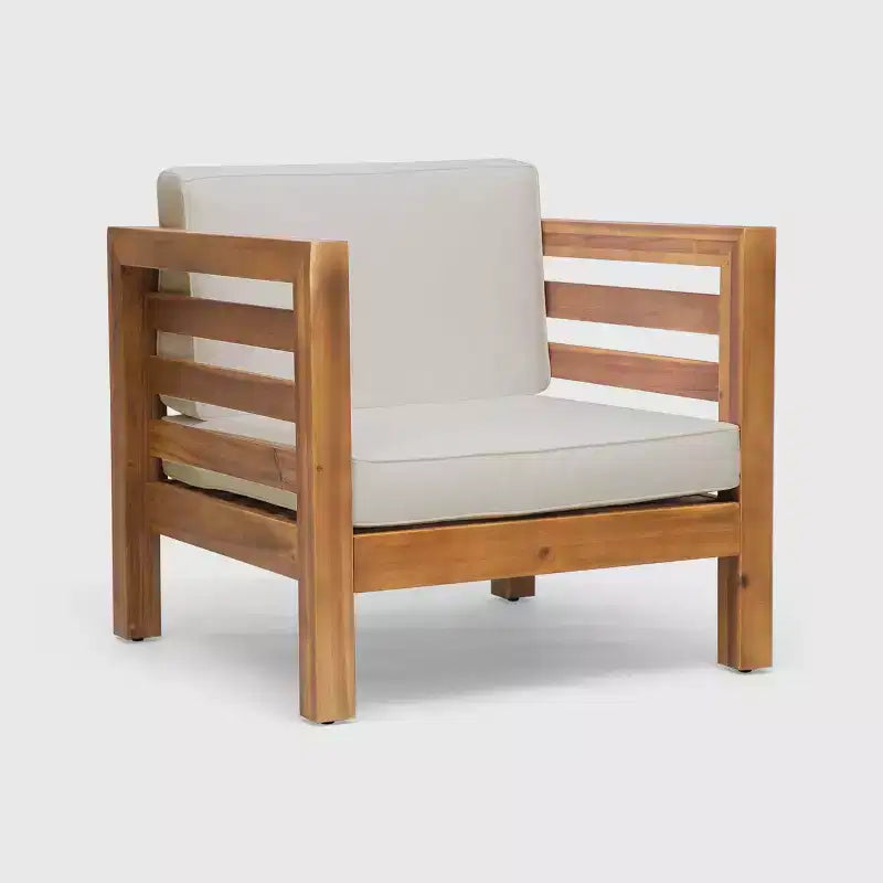 Oana Ensemble de conversation 5 pièces en bois d'acacia Teck/Beige : Mobilier d'extérieur modulable avec coussins moelleux - Christopher Knight Home
