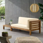 Lot de 2 canapés 2 places avec accoudoir droit et table basse Oana en bois d'acacia pour extérieur avec coussins teck/beige - Christopher Knight Home