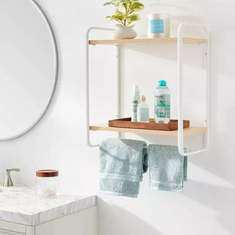 Étagère murale bois métal blanc - #8482;