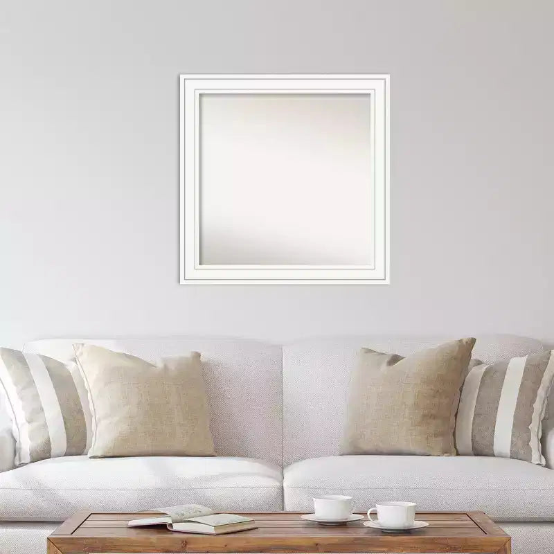 Miroir mural carré moderne en bois blanc non biseauté de 31 po x 31 po – Quincaillerie de fixation incluse