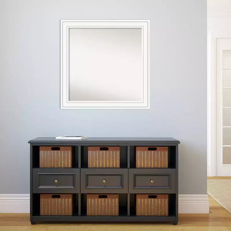 Miroir mural carré moderne en bois blanc non biseauté de 31 po x 31 po – Quincaillerie de fixation incluse