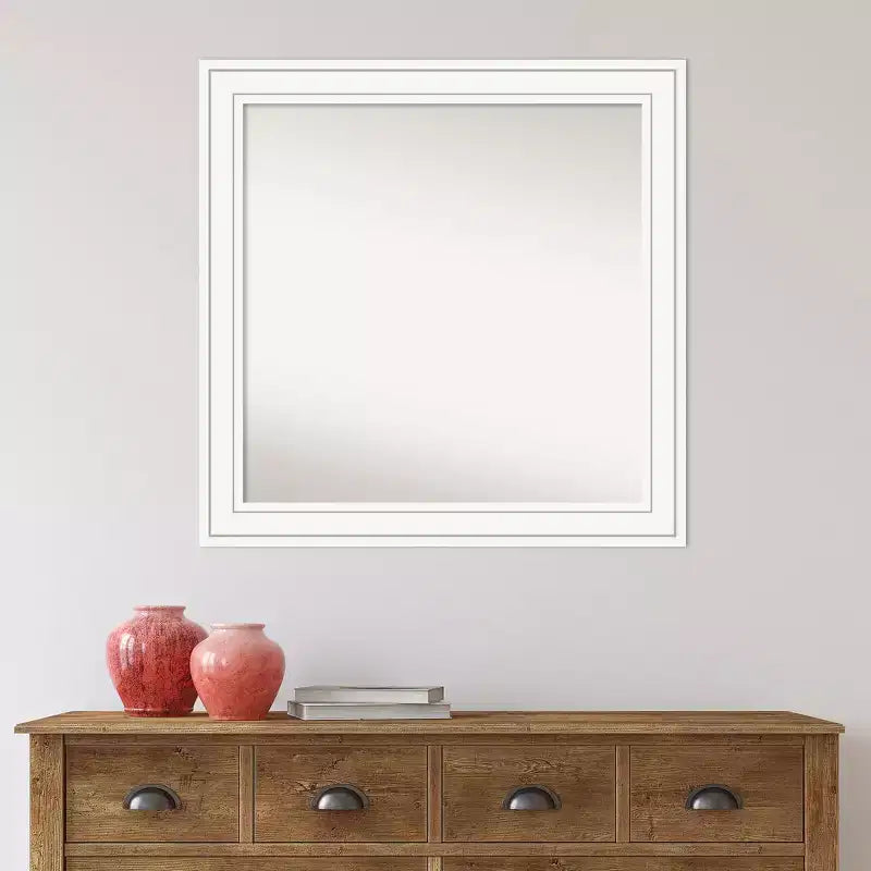 Miroir mural carré moderne en bois blanc non biseauté de 31 po x 31 po – Quincaillerie de fixation incluse