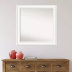 Miroir mural carré moderne en bois blanc non biseauté de 31 po x 31 po – Quincaillerie de fixation incluse