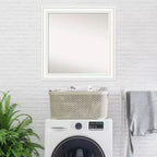 Miroir mural carré moderne en bois blanc non biseauté de 31 po x 31 po – Quincaillerie de fixation incluse