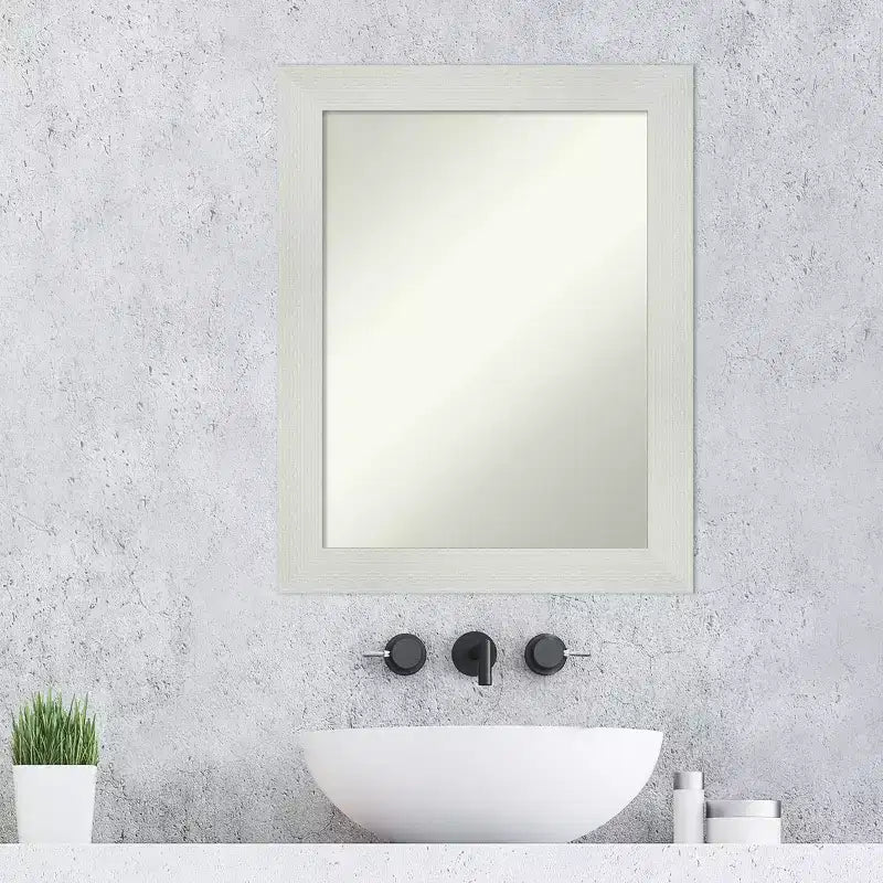 Miroir mural de salle de bain 23" x 29" non biseauté blanc - Rectangle moderne, cadre en polystyrène, fixation murale