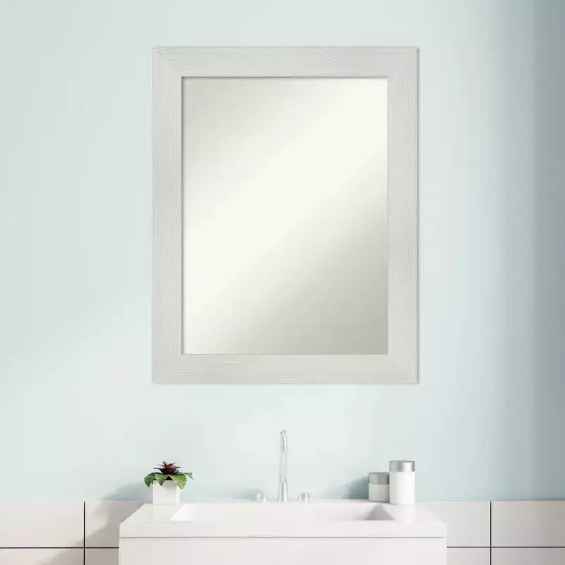 Miroir mural de salle de bain 23" x 29" non biseauté blanc - Rectangle moderne, cadre en polystyrène, fixation murale