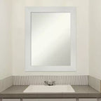 Miroir mural de salle de bain 23" x 29" non biseauté blanc - Rectangle moderne, cadre en polystyrène, fixation murale