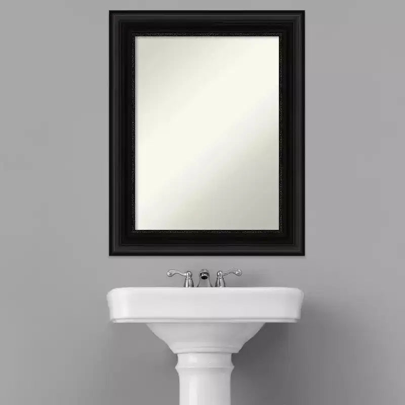 Miroir mural de salle de bain 24 po x 30 po non biseauté Noir – Rectangle moderne, cadre en polystyrène, fixation murale