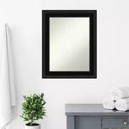 Miroir mural de salle de bain 24 po x 30 po non biseauté Noir – Rectangle moderne, cadre en polystyrène, fixation murale