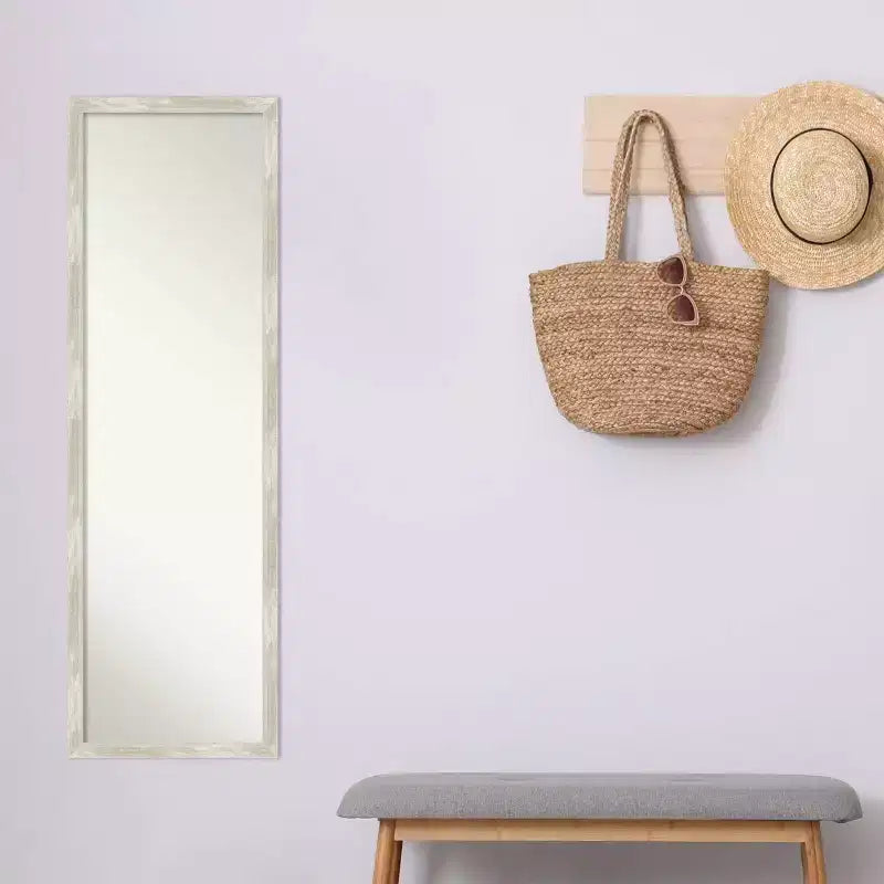 16" x 50" Crackled Narrow Framed Full Length on the Door Mirror Metallic - Polystyrene, No Assembly Required