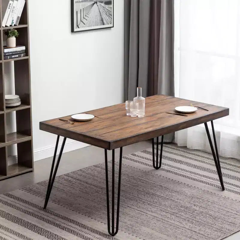 Ensemble de salle à manger Roundhill Furniture Amisos, table à manger avec pieds épingle, 4 chaises et banc rembourré, 6 pièces