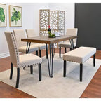 Ensemble de salle à manger Roundhill Furniture Amisos, table à manger avec pieds épingle, 4 chaises et banc rembourré, 6 pièces