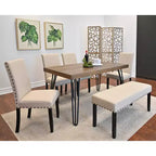 Ensemble de salle à manger Roundhill Furniture Amisos, table à manger avec pieds épingle, 4 chaises et banc rembourré, 6 pièces