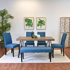 Roundhill Furniture Amisos Dining Set, Hairpin Dining Table with 4 Chairs and Upholstered Bench, 6-Piece