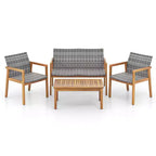 Ensemble de mobilier d'extérieur 4 pièces Costway, canapé avec cadre en bois d'acacia et assise en rotin