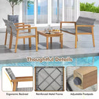 Ensemble de mobilier d'extérieur 4 pièces Costway, canapé avec cadre en bois d'acacia et assise en rotin