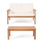 GDFStudio Deborah Outdoor Acacia Wood Loveseat and Coffee Table Set with Cushions