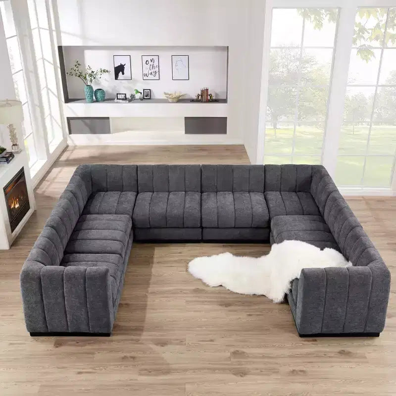Canapé sectionnel chenille en U 192, ensemble de canapé modulaire surdimensionné 8 places pour salon bureau-Morden Fort