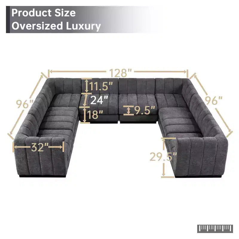 Canapé sectionnel chenille en U 192, ensemble de canapé modulaire surdimensionné 8 places pour salon bureau-Morden Fort