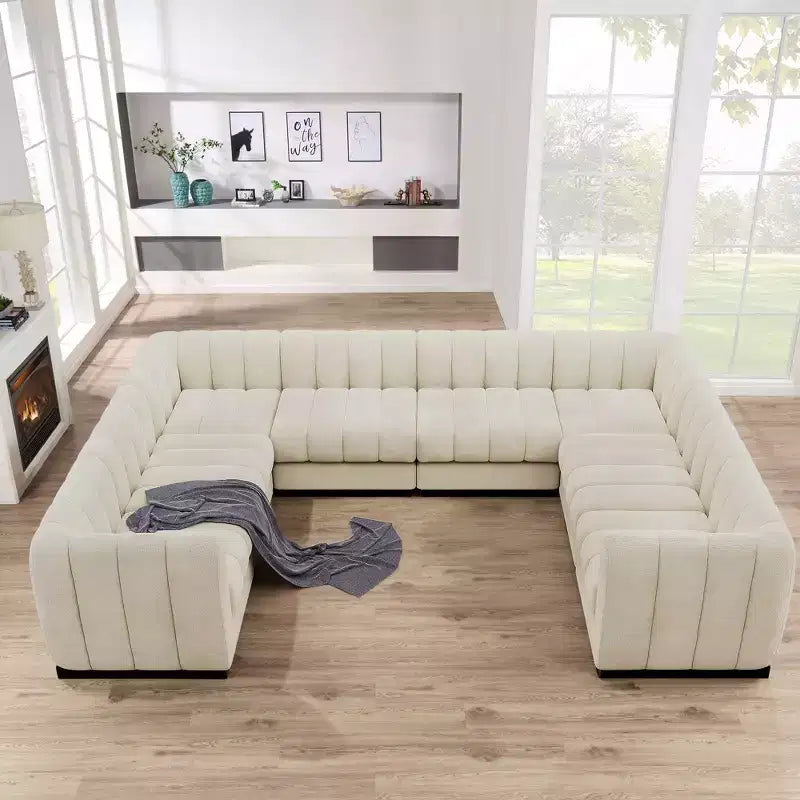 Canapé sectionnel chenille en U 192, ensemble de canapé modulaire surdimensionné 8 places pour salon bureau-Morden Fort