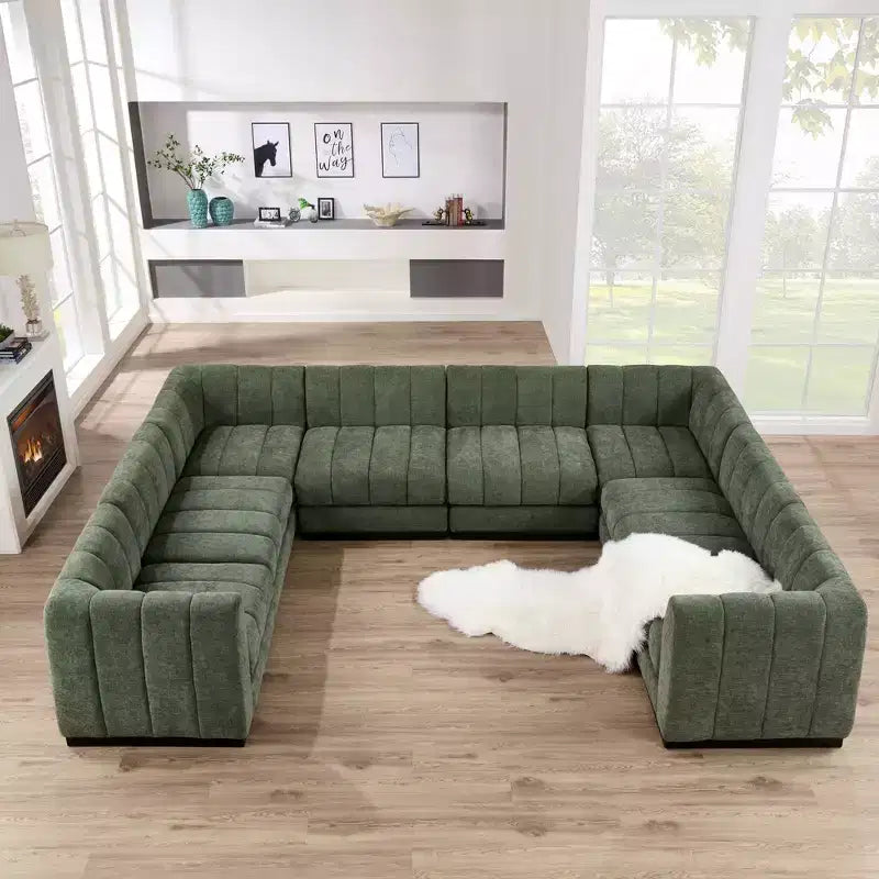 Canapé sectionnel chenille en U 192, ensemble de canapé modulaire surdimensionné 8 places pour salon bureau-Morden Fort