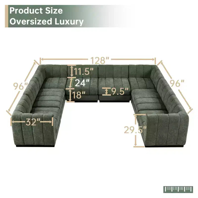 Canapé sectionnel chenille en U 192, ensemble de canapé modulaire surdimensionné 8 places pour salon bureau-Morden Fort