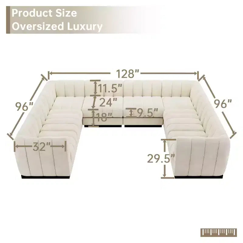 Canapé sectionnel chenille en U 192, ensemble de canapé modulaire surdimensionné 8 places pour salon bureau-Morden Fort