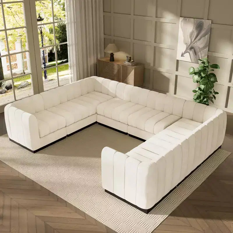 192 U Shape Chenille Sectional Couch, 8 Seater Oversized Modular Sofa Set for Living Room Office-Morden Fort