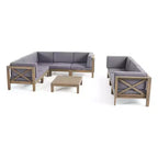 Christopher Knight Home Keith Canapé d'angle d'extérieur en bois d'acacia 8 places avec coussins