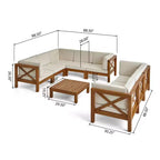 Christopher Knight Home Keith Canapé d'angle d'extérieur en bois d'acacia 8 places avec coussins