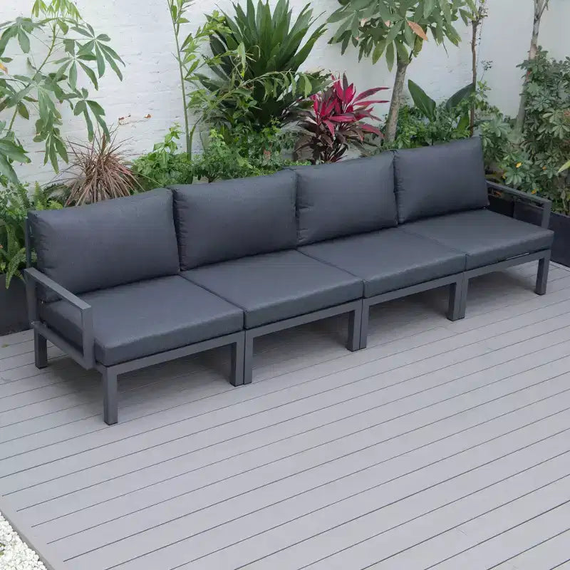 LeisureMod Hamilton, ensemble de 4 fauteuils de patio en aluminium, chaises d'extérieur modernes avec coussins, sièges résistants aux intempéries pour patio, terrasse, véranda