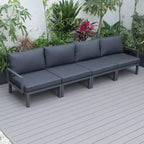 LeisureMod Hamilton, ensemble de 4 fauteuils de patio en aluminium, chaises d'extérieur modernes avec coussins, sièges résistants aux intempéries pour patio, terrasse, véranda