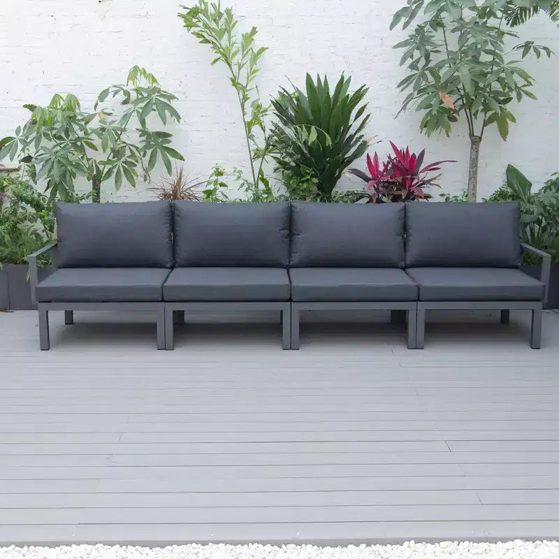 LeisureMod Hamilton, ensemble de 4 fauteuils de patio en aluminium, chaises d'extérieur modernes avec coussins, sièges résistants aux intempéries pour patio, terrasse, véranda