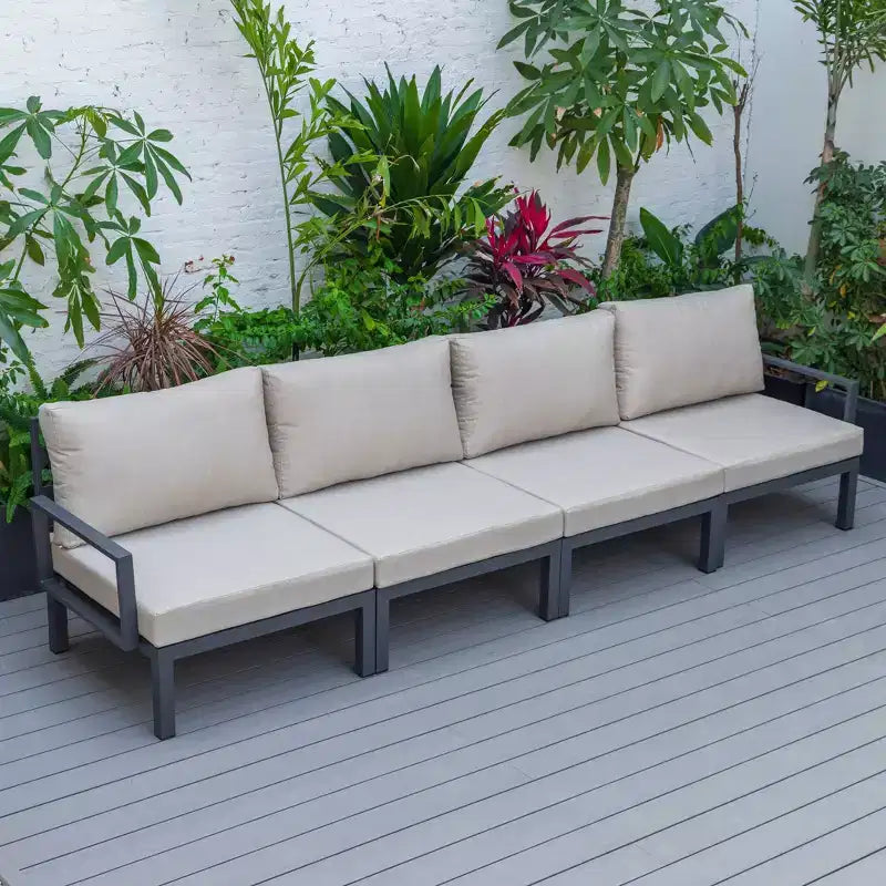 LeisureMod Hamilton, ensemble de 4 fauteuils de patio en aluminium, chaises d'extérieur modernes avec coussins, sièges résistants aux intempéries pour patio, terrasse, véranda