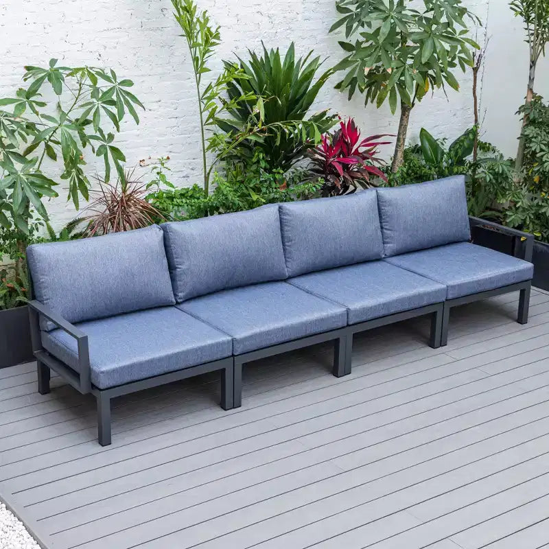 LeisureMod Hamilton, ensemble de 4 fauteuils de patio en aluminium, chaises d'extérieur modernes avec coussins, sièges résistants aux intempéries pour patio, terrasse, véranda