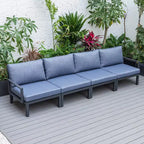 LeisureMod Hamilton, ensemble de 4 fauteuils de patio en aluminium, chaises d'extérieur modernes avec coussins, sièges résistants aux intempéries pour patio, terrasse, véranda