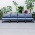 LeisureMod Hamilton, ensemble de 4 fauteuils de patio en aluminium, chaises d'extérieur modernes avec coussins, sièges résistants aux intempéries pour patio, terrasse, véranda